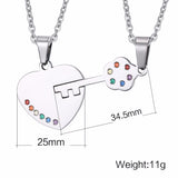 Rainbow Rhinestone Lock & Key Couple Necklace Pair