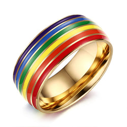 Luxury Rainbow Titanium Ring Gold Plate Stainless Steel Ring