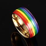 Luxury Rainbow Titanium Ring Gold Plate Stainless Steel Ring