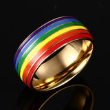 Luxury Rainbow Titanium Ring Gold Plate Stainless Steel Ring