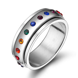 Rhinestone Rainbow Titanium Stainless Steel Ring