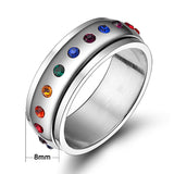 Rhinestone Rainbow Titanium Stainless Steel Ring