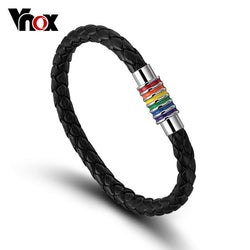 Black Genuine Leather LGBT Rainbow Bracelet Bangle