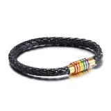 Black Genuine Leather LGBT Rainbow Bracelet Bangle