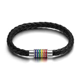 Black Genuine Leather LGBT Rainbow Bracelet Bangle