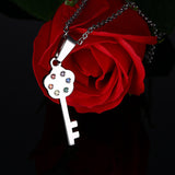 Rainbow Rhinestone Lock & Key Couple Necklace Pair