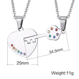 Rainbow Rhinestone Lock & Key Couple Necklace Pair